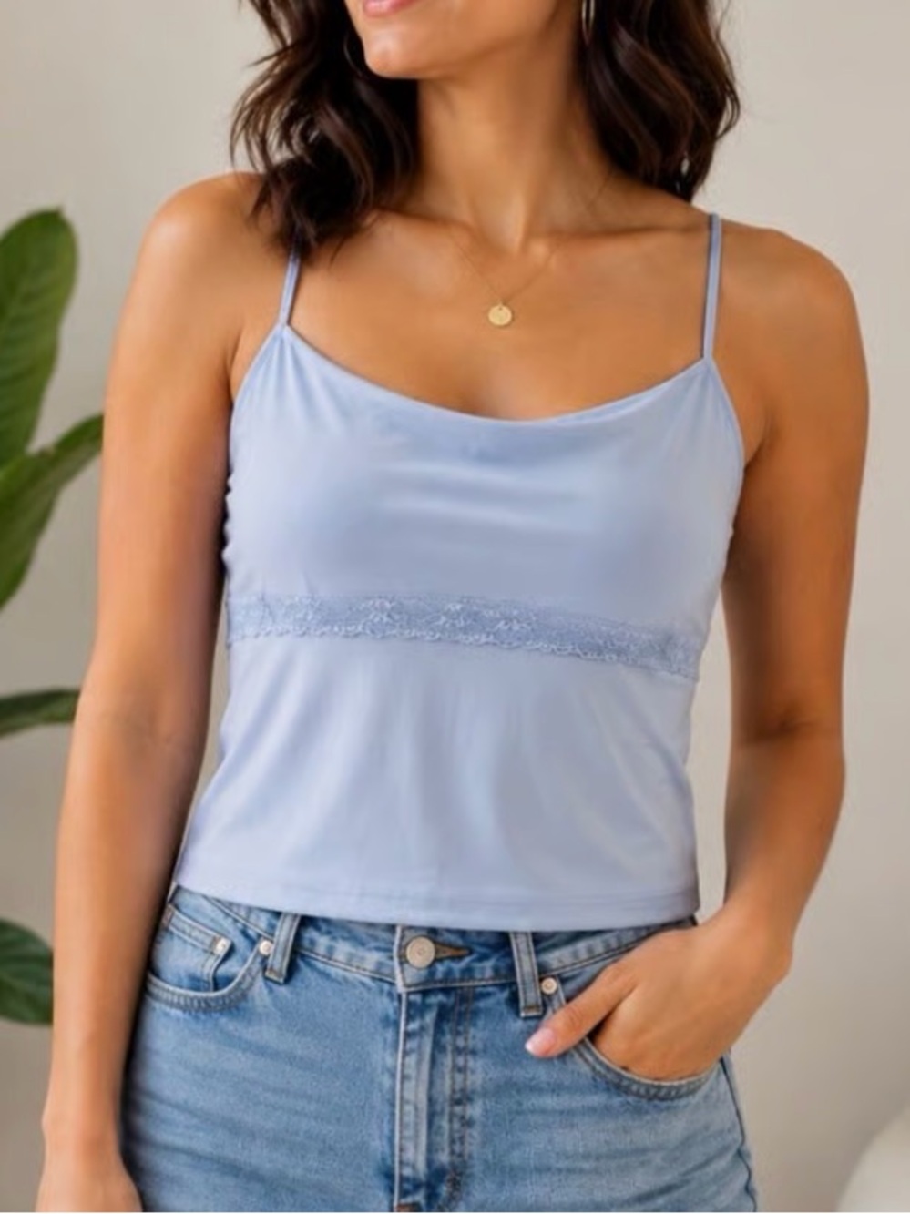 Wild Fable Light Blue Lace-Trim Spaghetti Strap Cami Top
